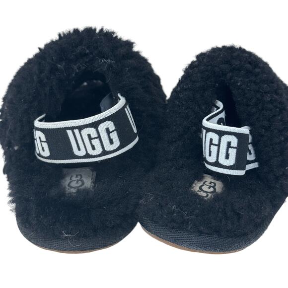 UGG Australia Fluff Yeah Slide Slippers Toddler 6 Black Sheepskin Elastic‎ Strap - Picture 3 of 8